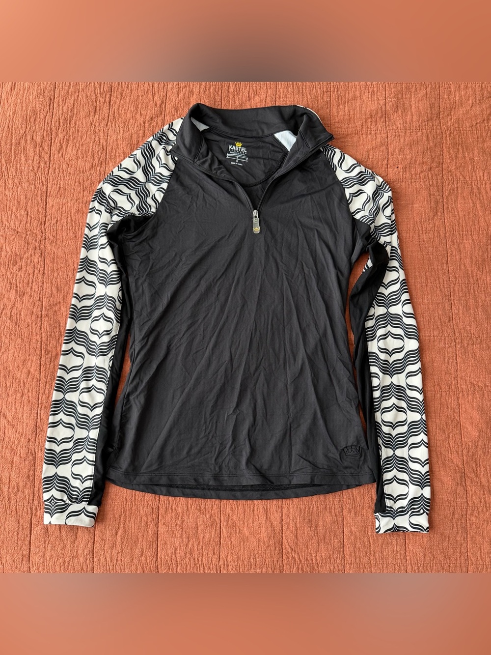 Kastel Denmark Quarter Zip Sun Shirt S Black White Geometric Raglan Sleeve UPF30